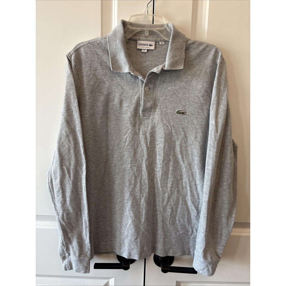 Lacoste L.12.12 Slim Fit Pique Long Sleeve Polo Shirt Gray FR 5 US L